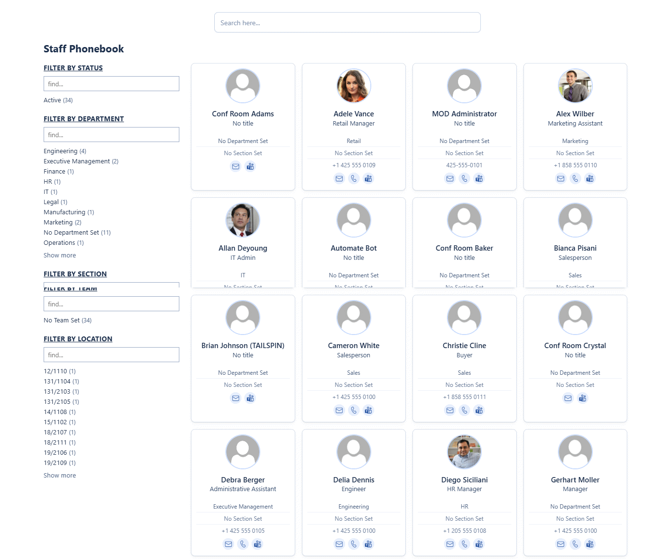 Staff Phonebook web part screenshot